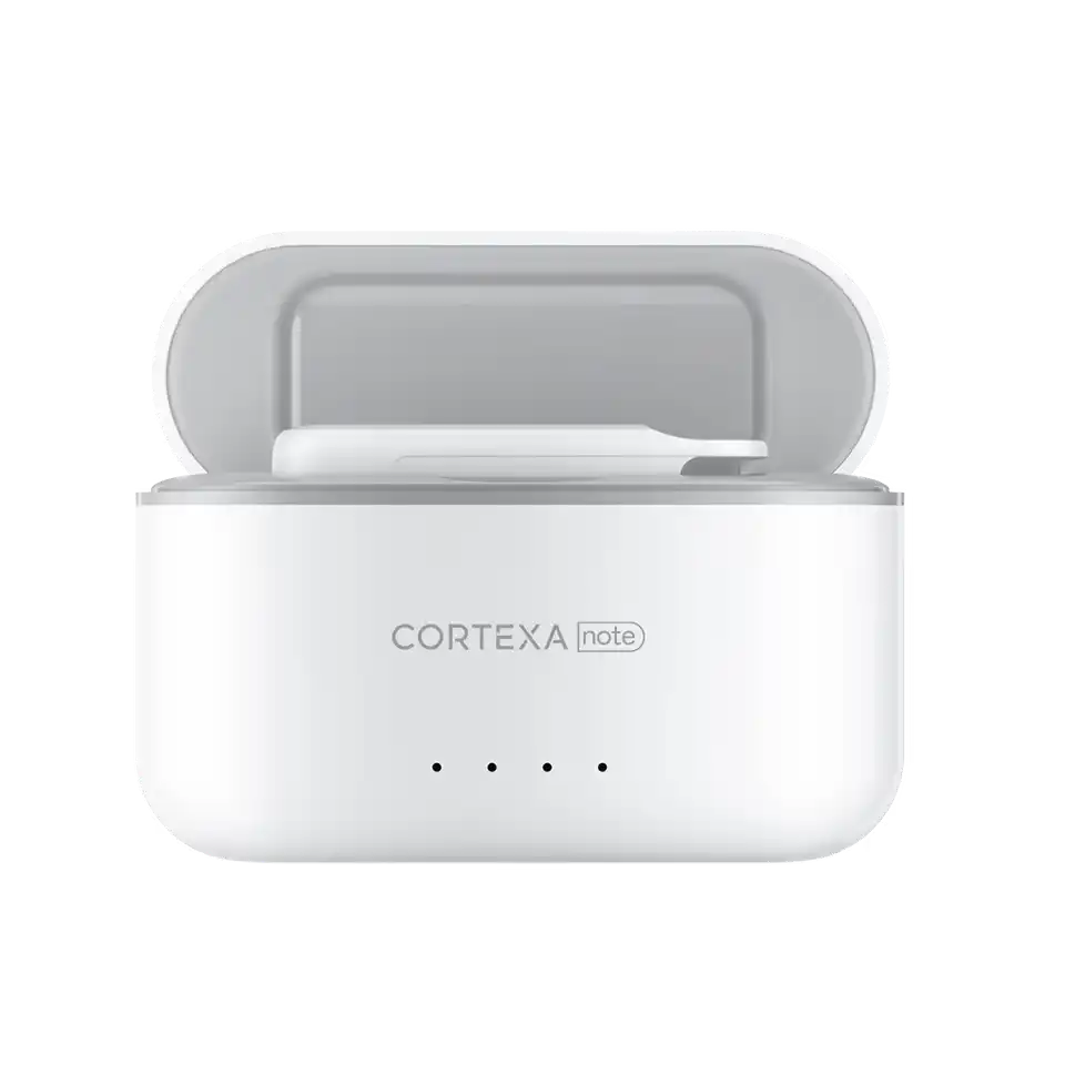 CortexaNote Recorder charging case used as long-session release proof media.