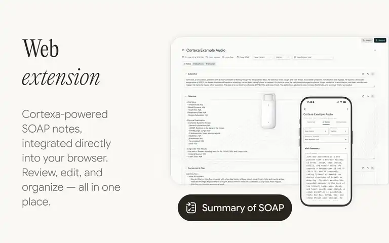 CortexaNote SOAP summary screenshot