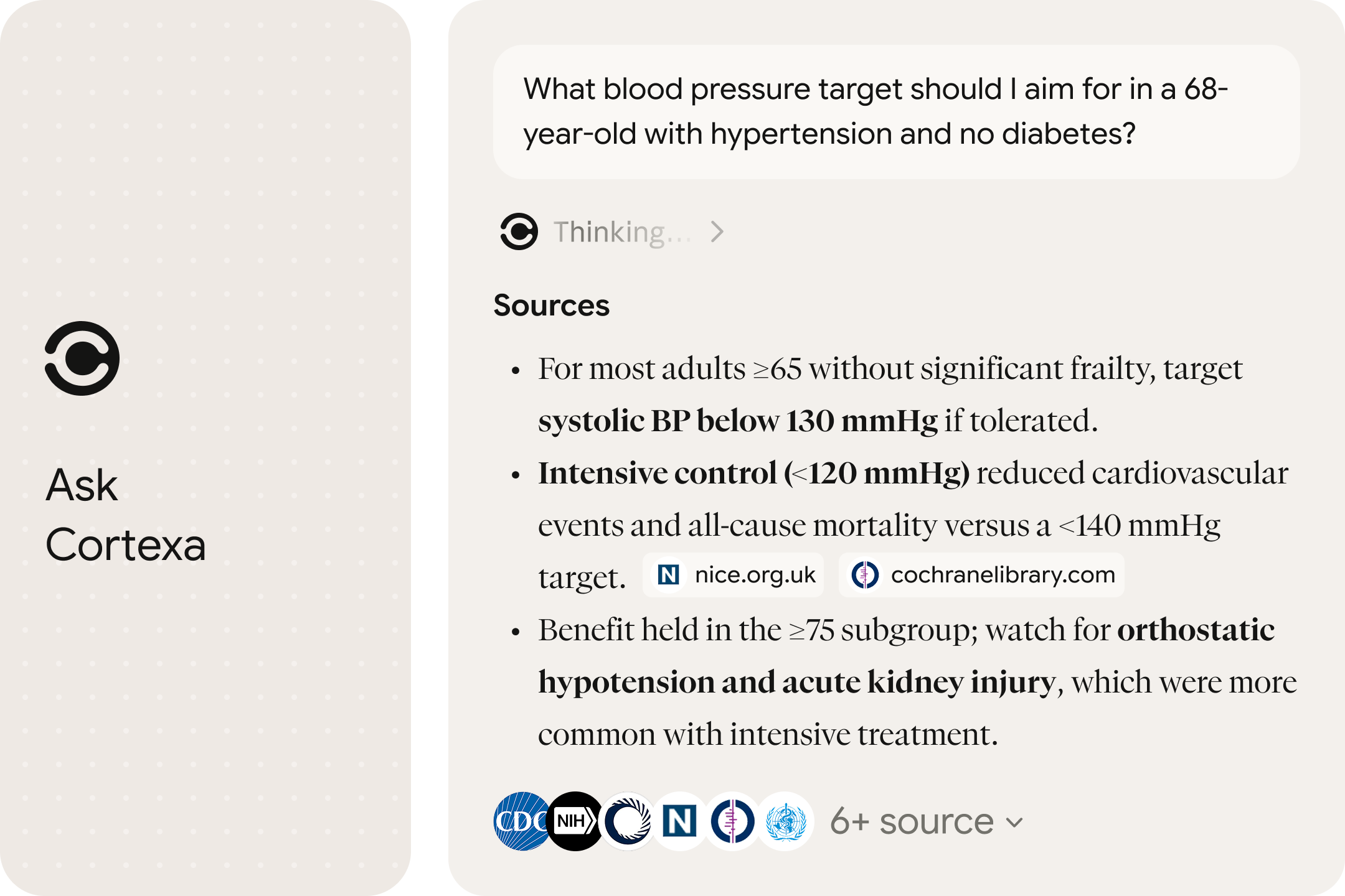 Ask Cortexa for a clinical answer with linked evidence and source citations